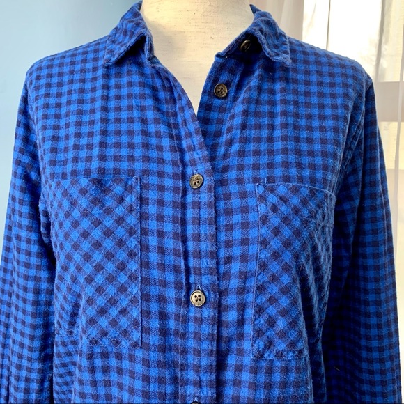 J. Crew Blue Flannel Mini Buffalo Check Button Down - Picture 3 of 8